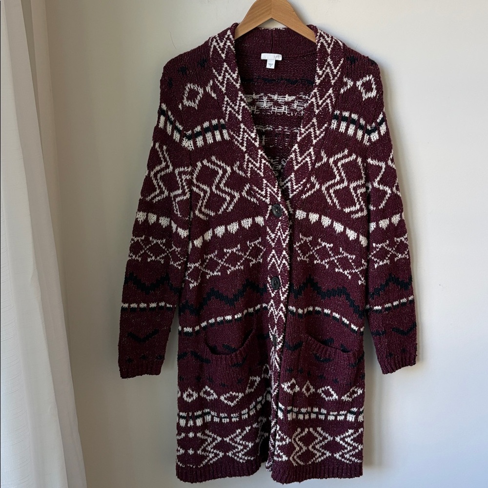 J. Jill Cozy Port Multi Jacquard Topper Duster Cardigan Sweater Aztec Size M